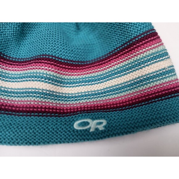 Outdoor Research Multicolor Knit Blue Wool Blend Stripe Beanie Hat Kids 6-12 M/L - Picture 2 of 7